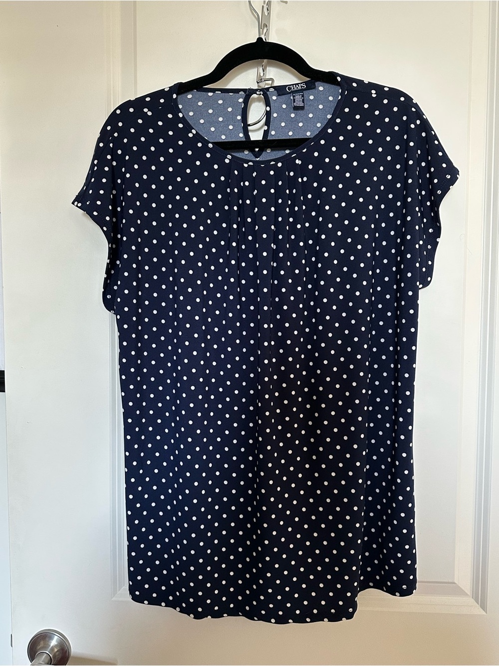Chaps Navy Polka Dot Short Sleeve Blouse